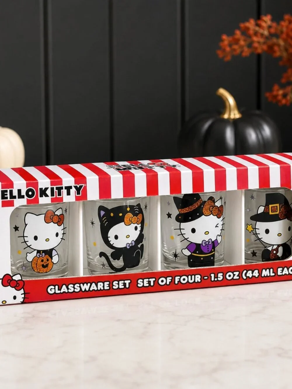 Hello Kitty Halloween Shot Glass Set of 4 1.5 Oz Sanrio Glassware NWT